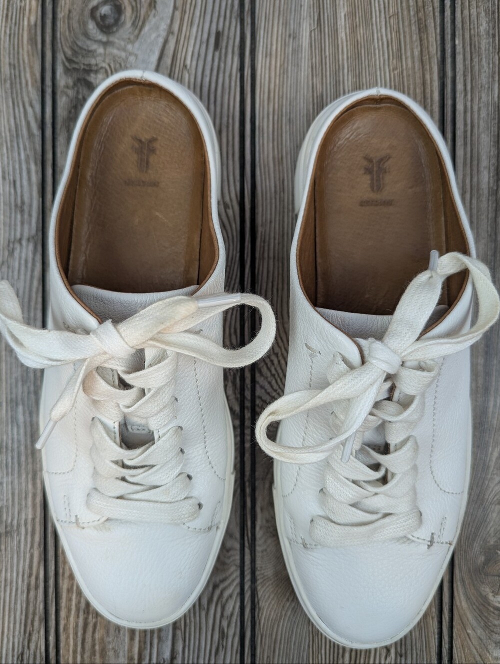 Frye Ivy Sz 6M White Leather Lace Up Mule Sneakers EUC